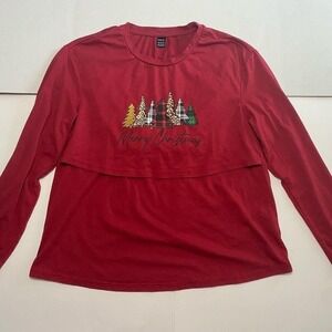 SHEIN Red Long Sleeve Holiday Tee Size Medium